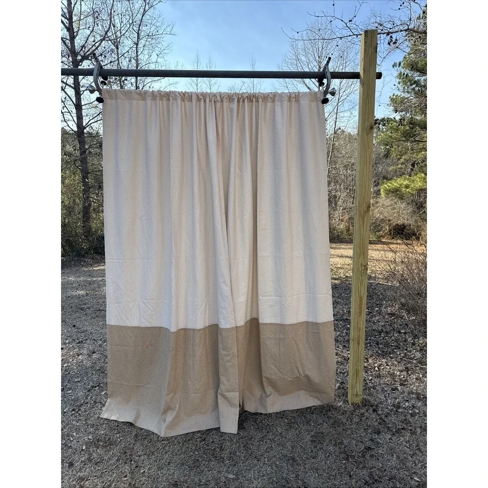 Pottery Barn 55% Linen 45% Cotton Beige On Tan 50 X 96